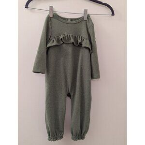 Baby Girls Olive Green Knit Romper With Ruffle Detail By 7 for all Mankind